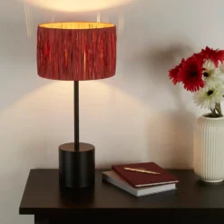 Raffia Table Lamp - Pink & Black -Outdoor Lights Store 13525822 6394956834877017