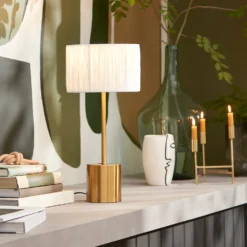 Raffia Table Lamp - White & Gold -Outdoor Lights Store 13525827 1135042052933660