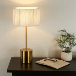 Raffia Table Lamp - White & Gold -Outdoor Lights Store 13525827 2824956834876897