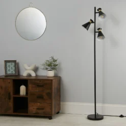 Balham 3 Light Floor Lamp - Black & Brass -Outdoor Lights Store 13525828 1185042072854014
