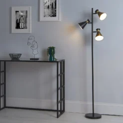 Balham 3 Light Floor Lamp - Black & Brass -Outdoor Lights Store 13525828 6715009387472546