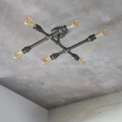 Gabe 6 Light Semi Flush Ceiling Light - Pewter -Outdoor Lights Store 13938505 1214981958860476