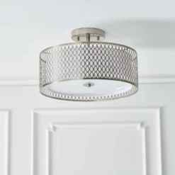 Orton Flush Ceiling Light - Nickel Effect -Outdoor Lights Store 14301820 2335038437915939